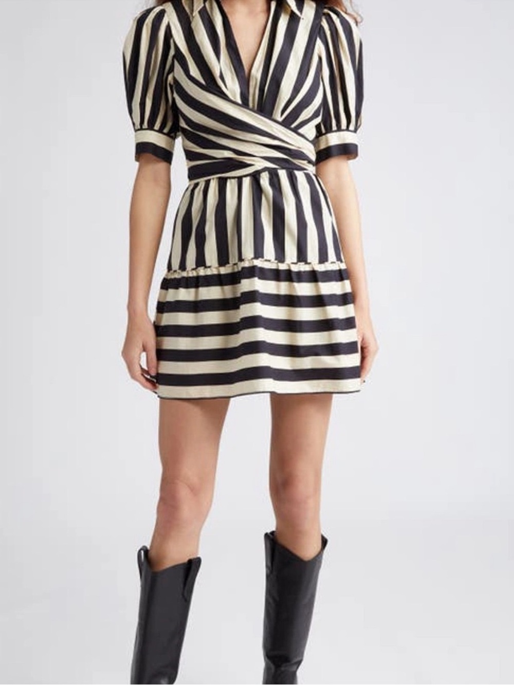 FARM Rio Noir Striped Tie-Waist Ruffle Dress, Size XL - Picture 2 of 3